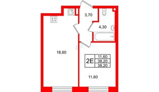 Квартира в ЖК Большая Охта, 1 комнатная, 38.2 м², 3 этаж