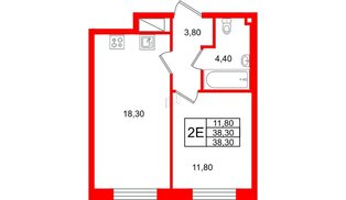 Квартира в ЖК Большая Охта, 1 комнатная, 38.3 м², 5 этаж