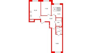 Квартира в ЖК Большая Охта, 3 комнатная, 73 м², 5 этаж