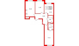 Квартира в ЖК Большая Охта, 3 комнатная, 73.2 м², 9 этаж