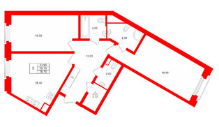 Квартира в ЖК MARIINKA DELUXE, 2 комнатная, 78.7 м², 3 этаж