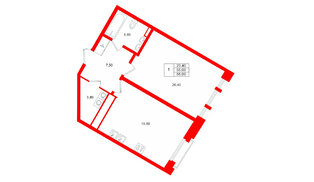 Квартира в ЖК MARIINKA DELUXE, 1 комнатная, 56 м², 2 этаж