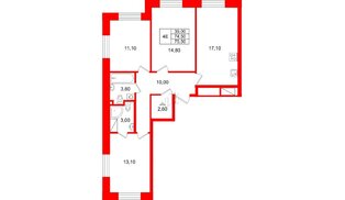 Квартира в ЖК Большая Охта, 3 комнатная, 75.5 м², 8 этаж