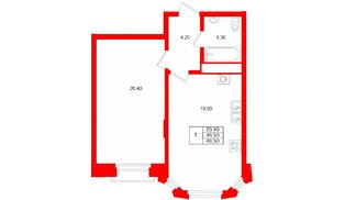Квартира в ЖК «Мариинка Делюкс», 1 комнатная, 48.5 м², 3 этаж