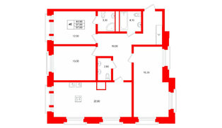 Квартира в ЖК MARIINKA DELUXE, 3 комнатная, 97 м², 4 этаж