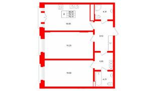 Квартира в ЖК MARIINKA DELUXE, 2 комнатная, 78.1 м², 3 этаж