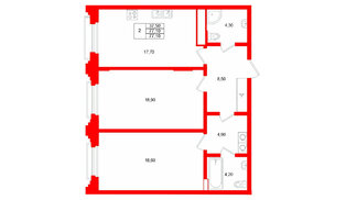 Квартира в ЖК MARIINKA DELUXE, 2 комнатная, 77.1 м², 7 этаж