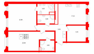 Квартира в ЖК MARIINKA DELUXE, 3 комнатная, 96.3 м², 6 этаж