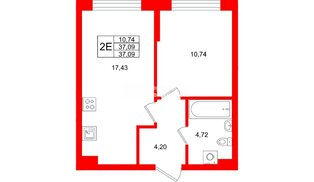 Квартира в ЖК «Охтинские высоты», 1 комнатная, 37.09 м², 1 этаж
