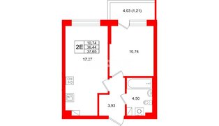 Квартира в ЖК «Охтинские высоты», 1 комнатная, 37.65 м², 2 этаж