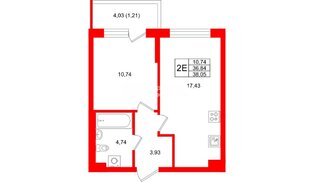 Квартира в ЖК «Охтинские высоты», 1 комнатная, 38.05 м², 2 этаж