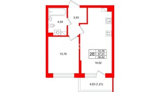 Квартира в ЖК «Охтинские высоты», 1 комнатная, 38.42 м², 4 этаж