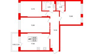 Квартира в ЖК «Охтинские высоты», 3 комнатная, 83.45 м², 2 этаж