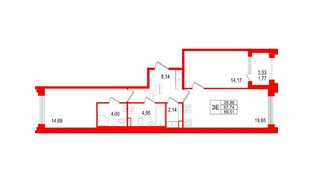 Квартира в ЖК Ассамблея, 2 комнатная, 69.51 м², 2 этаж