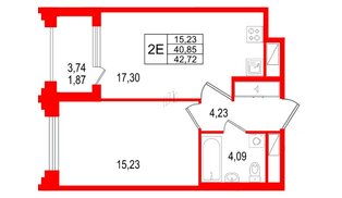 Квартира в ЖК «Ассамблея», 1 комнатная, 42.72 м², 4 этаж