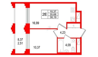 Квартира в ЖК «Ассамблея», 1 комнатная, 38.19 м², 7 этаж