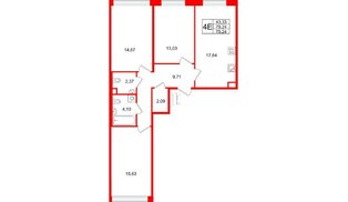 Квартира в ЖК Plus Пулковский, 3 комнатная, 79.24 м², 1 этаж