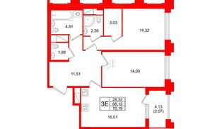 Квартира в ЖК Ассамблея, 2 комнатная, 70.19 м², 8 этаж