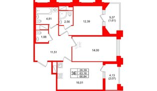Квартира в ЖК Ассамблея, 2 комнатная, 66.84 м², 11 этаж