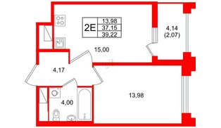 Квартира в ЖК «Ассамблея», 1 комнатная, 39.22 м², 7 этаж