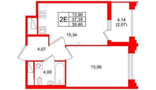 Квартира в ЖК «Ассамблея», 1 комнатная, 39.46 м², 12 этаж