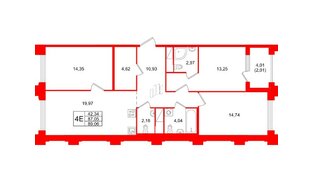Квартира в ЖК «Ассамблея», 3 комнатная, 89.06 м², 3 этаж