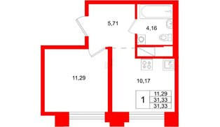 Квартира в ЖК Ассамблея, 1 комнатная, 31.33 м², 8 этаж