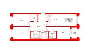 Квартира в ЖК Ассамблея, 3 комнатная, 88.11 м², 4 этаж