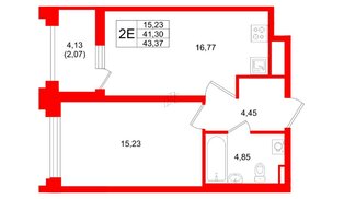 Квартира в ЖК «Ассамблея», 1 комнатная, 43.37 м², 1 этаж