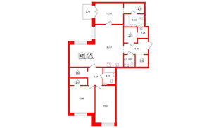 Квартира в ЖК Остров Первых, 3 комнатная, 122.41 м², 4 этаж