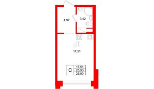 Квартира в ЖК «Ассамблея», студия, 25.9 м², 2 этаж
