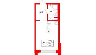 Квартира в ЖК «Ассамблея», студия, 25.9 м², 3 этаж