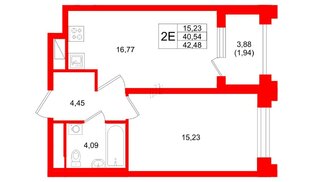 Квартира в ЖК Ассамблея, 1 комнатная, 42.48 м², 11 этаж