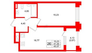 Квартира в ЖК Ассамблея, 1 комнатная, 43.37 м², 2 этаж