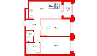 Квартира в ЖК Ассамблея, 2 комнатная, 67.55 м², 1 этаж