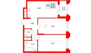 Квартира в ЖК Ассамблея, 2 комнатная, 66.99 м², 2 этаж