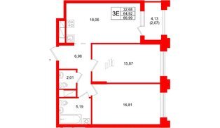 Квартира в ЖК Ассамблея, 2 комнатная, 66.99 м², 4 этаж