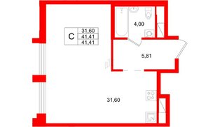 Квартира в ЖК «Ассамблея», студия, 41.41 м², 5 этаж