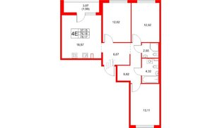 Квартира в ЖК Расцветай в Янино, 3 комнатная, 78.17 м², 2 этаж