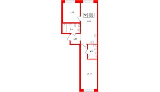Квартира в ЖК «Остров Первых», 2 комнатная, 70.36 м², 7 этаж