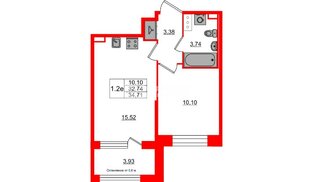 Квартира в ЖК Setl Лофт, 1 комнатная, 32.74 м², 5 этаж