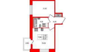 Квартира в ЖК Setl Лофт, 1 комнатная, 35.16 м², 7 этаж
