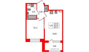 Квартира в ЖК Setl Лофт, 1 комнатная, 32.74 м², 5 этаж
