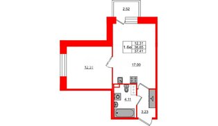 Квартира в ЖК Setl Лофт, 1 комнатная, 36.65 м², 5 этаж
