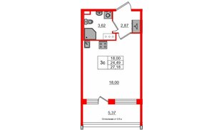 Квартира в ЖК «Сэтл ЛОФТ», студия, 24.49 м², 12 этаж