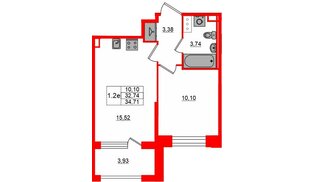 Квартира в ЖК «Сэтл ЛОФТ», 1 комнатная, 32.74 м², 8 этаж