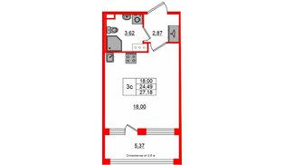 Квартира в ЖК «Сэтл ЛОФТ», студия, 24.49 м², 7 этаж