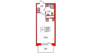Квартира в ЖК «Сэтл ЛОФТ», студия, 23.91 м², 3 этаж