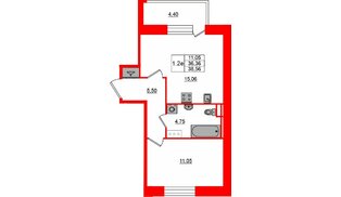 Квартира в ЖК «Сэтл ЛОФТ», 1 комнатная, 36.36 м², 9 этаж