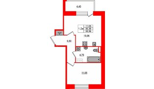 Квартира в ЖК «Сэтл ЛОФТ», 1 комнатная, 36.36 м², 11 этаж